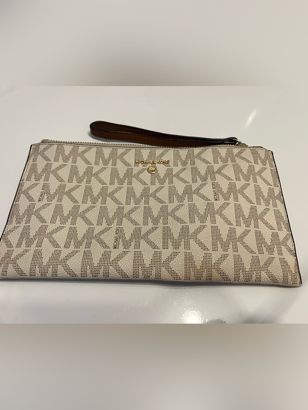 Michael Kors Beige and Brown Monogram Wristlet